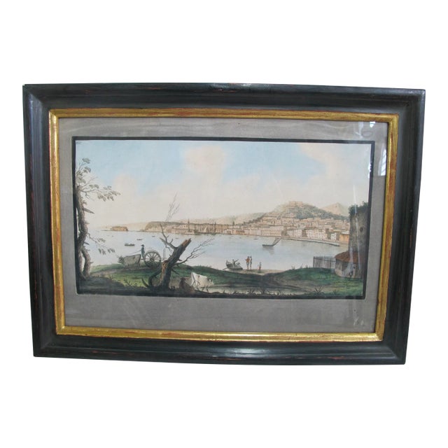 Pietro Fabris 1776 Watercolor on Engraving Plate Iiii View of Naples From Shore For Sale