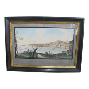 Pietro Fabris 1776 Watercolor on Engraving Plate Iiii View of Naples From Shore