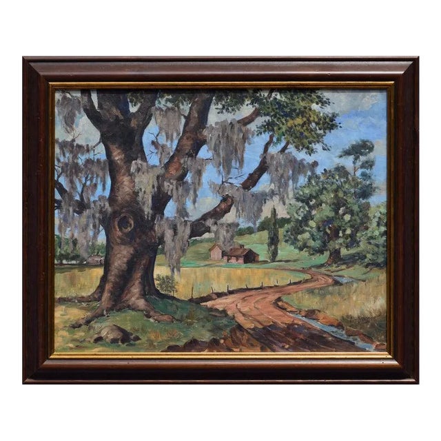 Joseph Yeager Farmhouse Road Landscape Circa 1940-1960 For Sale