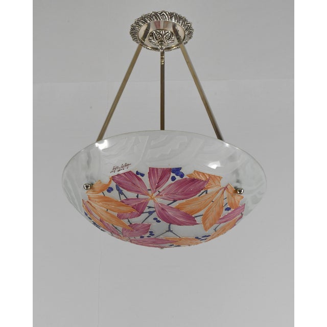 LOYS LUCHA A French 1930s art deco pendant light in nickel plated solid brass or bronze holding a bowl by Loys Lucha....