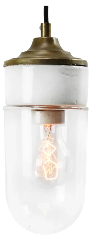 Mid-Century Porcelain, Clear Glass, and Brass Ceiling Lamp