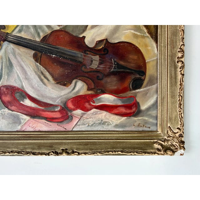 70's L. Rutkin Still Life With Violin Oil Painting, Frame | Chairish