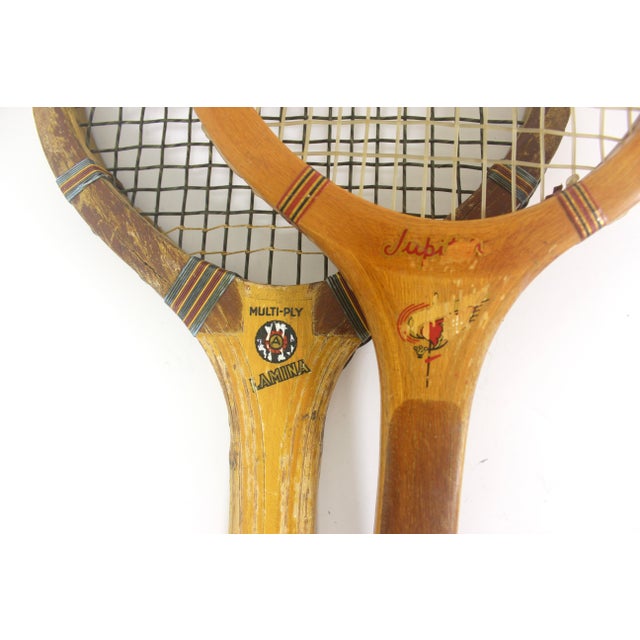 Curated Set of Antique Sport Tennis Rackets for Designer Decorating Wood Racquet Set of Two Sports Equipment Memorabilia For Sale - Image 6 of 11