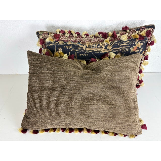 Chinoiserie Thibaut Chinoiserie Cotton Print Tasseled Pillows/ a Pair For Sale - Image 3 of 9