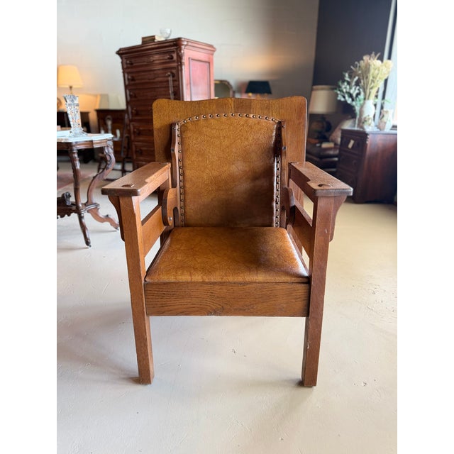 Traditional Early 1900s Antique Mission Oak Convertible Table Chair For Sale - Image 3 of 12