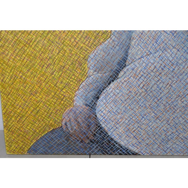 1980s Vintage Acrylic Cross Hatch Portrait of a Man by Rowe C.1985 For Sale - Image 5 of 8