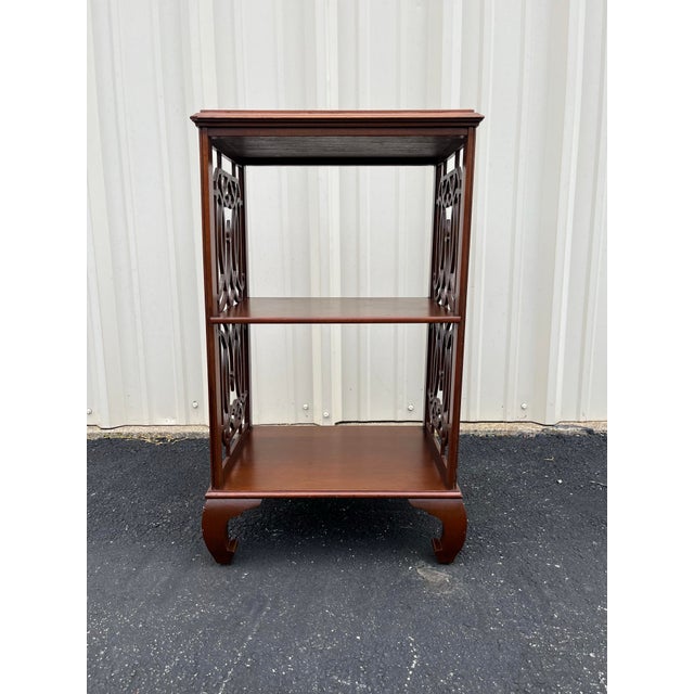 Vintage Chinoiserie Walnut Fretwork Etagere For Sale - Image 4 of 12
