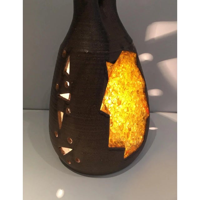 Ceramic and Yellow Glass Lamp, Circa 1970 For Sale - Image 6 of 13