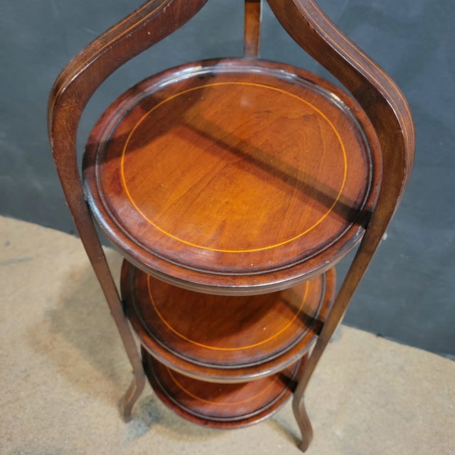 1910s Mahogany Inlaid Edwardian 3-Tier Stand For Sale - Image 10 of 12