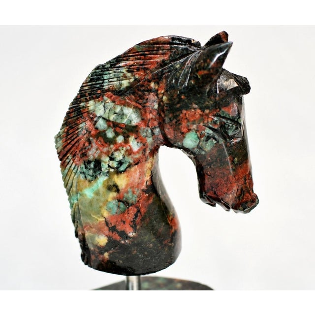 2020s Natural Emerald Stone Horse Head Statue Splendid Hand Carved Gemstone For Sale - Image 5 of 10