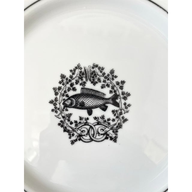 Contemporary VTG Set of 6 Hand-Painted Fish Dinner Plates . Black and White. Signed. 10.5” For Sale - Image 3 of 6