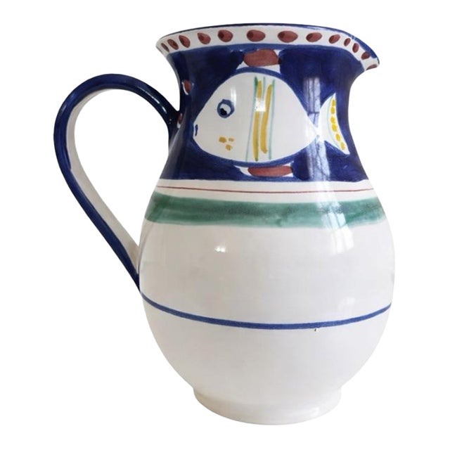 Vintage Coastal Casa Fina Hand Painted Fish Pitcher For Sale