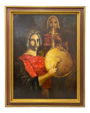 Mid 20th Century "Musicians" Original Oil Painting