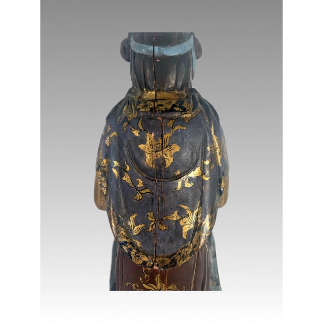 Antique Lacquer & Polychrome Carved Wood Figure of Guan Yin, Chinese Goddess of Compassion & Mercy Circa 1890 For Sale - Image 9 of 10