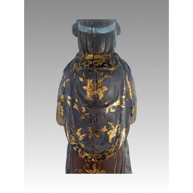 Late Qing Dynasty Lacquer & Polychrome Carved Wood Figure of Guan Yin, Chinese Goddess of Compassion & Mercy Circa 1890 For Sale - Image 9 of 10