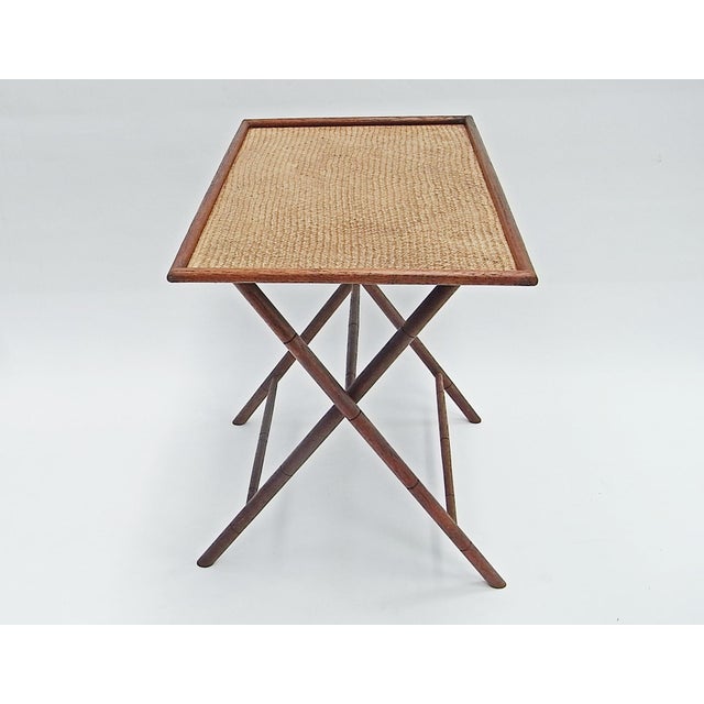 Tray Foldable Side Table in Teak and Rattan Weave, Indonesia, 1980s For Sale - Image 3 of 11