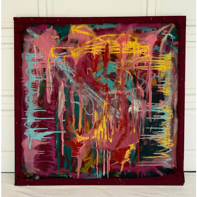 Textile Original Modern Abstract 48" Square Painting on Textile For Sale - Image 7 of 7