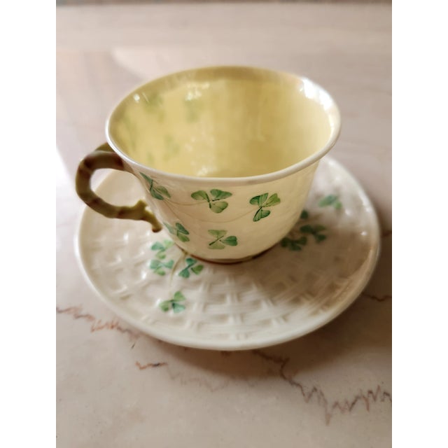 Mid-Century Modern Antique Fine Irish Belleek Porcelain Demitasse Cup and Saucer For Sale - Image 3 of 12