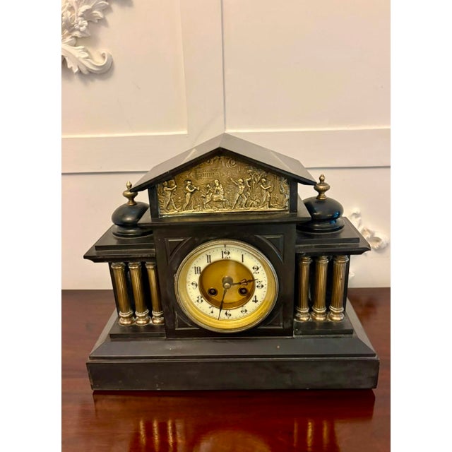 Antique French Architectural Mantel Clock in Black Marble and Gilt Brass, 1880 For Sale - Image 13 of 13