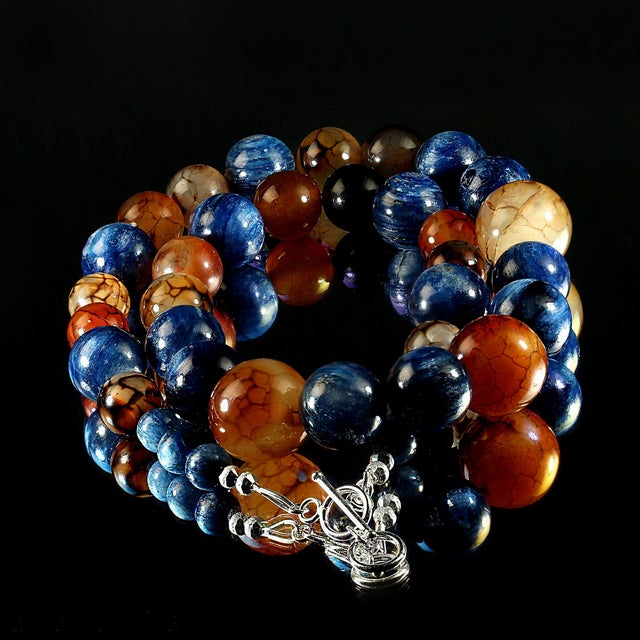 Shimmering Blue Kyanite and Fascinating Spiderweb Jasper Necklace For Sale - Image 4 of 5