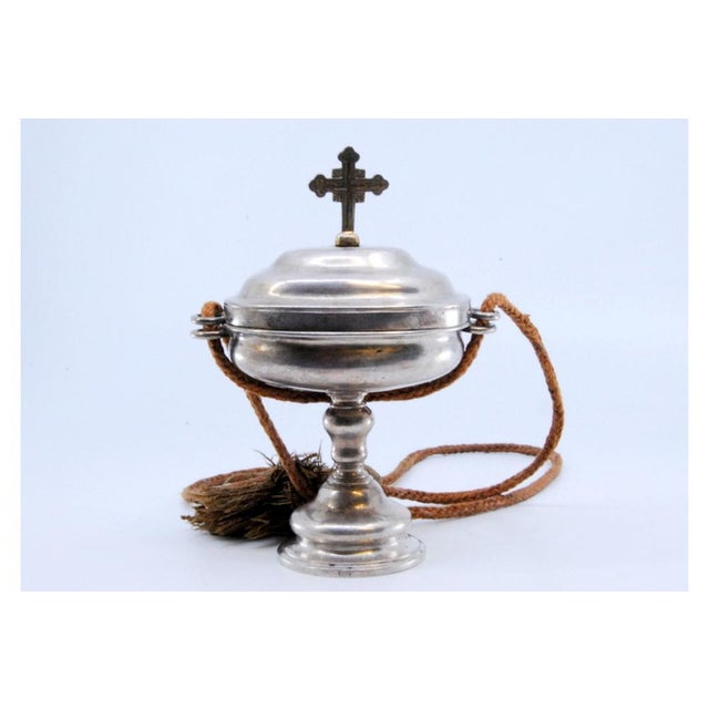 Silver Silver Pyx with Cross on the Lid and Suspension Cord For Sale - Image 8 of 9