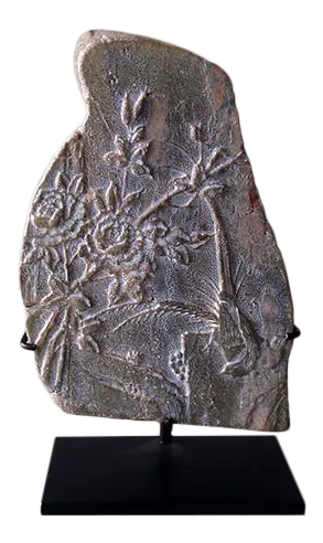 Antique Chinese Stone Carving on Metal Stand