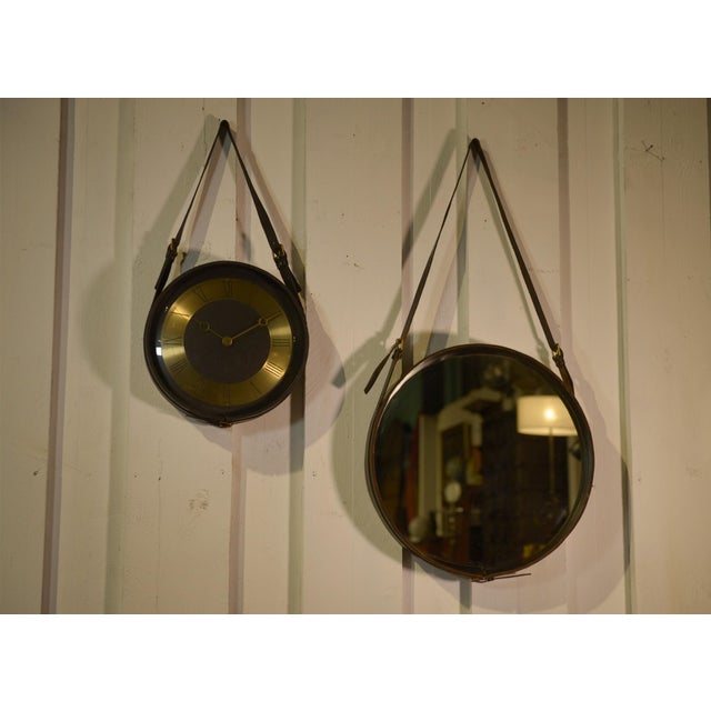Black Leather Mirror by Jacques Adnet, 1950s For Sale - Image 3 of 12