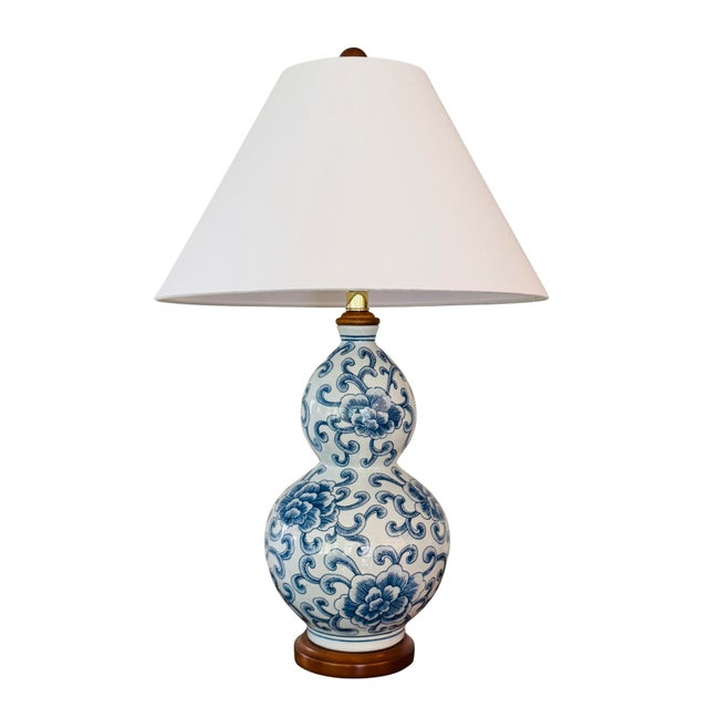 Lauren Ralph Lauren Blue & White Chinoiserie Double Gourd Porcelain Table Lamp For Sale - Image 9 of 11