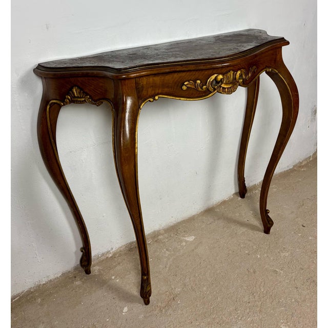 French Louis XV Style Walnut Console Table, 1930s For Sale - Image 6 of 11