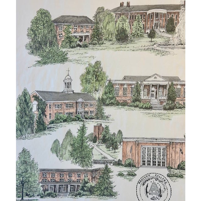 Mid-Century Modern 1980s Radford University Virginia Campus Print by Liz Bryant – Hand-Colored Architectural Illustration, 24” X 18” For Sale - Image 3 of 4