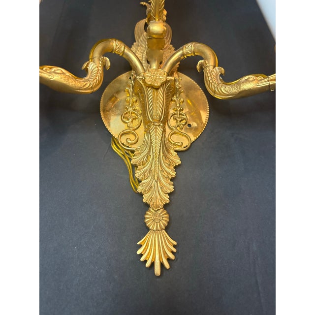 Modern Pair Figural Swan 3 Light Wall Sconces Dore Bronze Brass Handmade Italy For Sale - Image 3 of 11