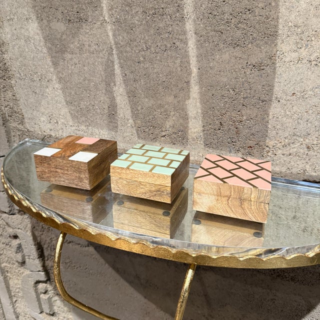 Handcrafted Three Trinket Boxes Mod Geometric Design For Sale - Image 12 of 14
