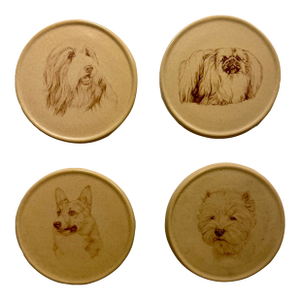 Set of 4 Vintage Honiton Pottery England Round Ceramic Dogs Coasters