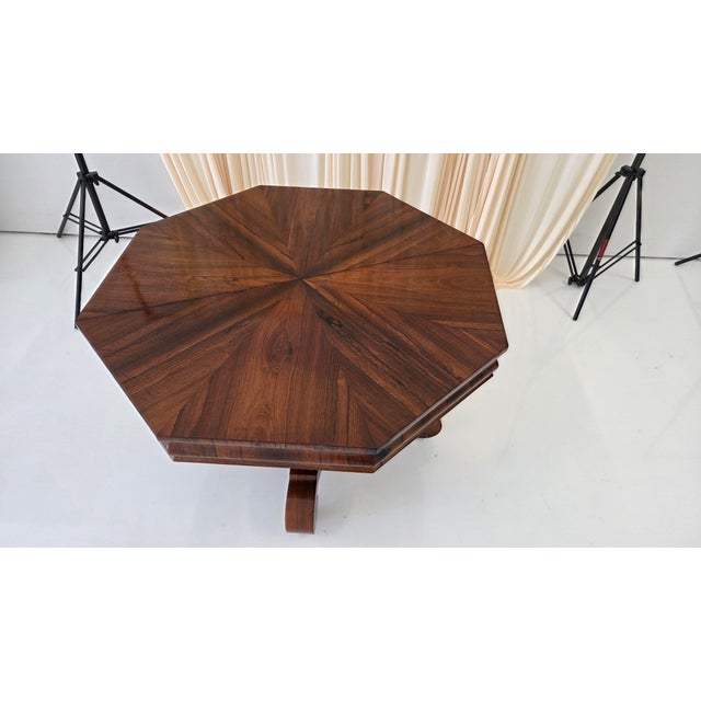 Antique Octagonal Walnut Finish Tilt ( Snap) Pedestal Center Table For Sale - Image 15 of 18