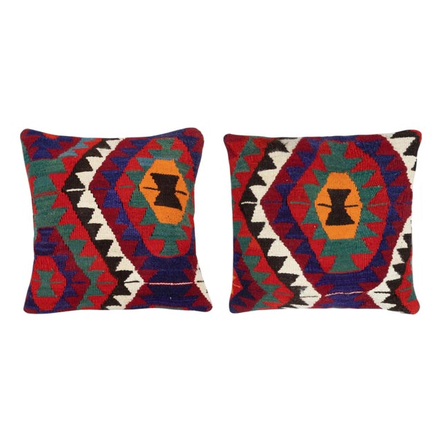 20"x20" SET OF 2 - Hand-Woven Kilim Cushion Covers. A pair of Lace Pillow Covers For Sale