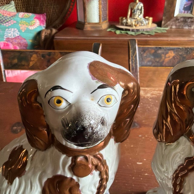 A Fine Pair of Antique Staffordshire Spaniel Dogs With Copper Lustre, Circa 1880 For Sale - Image 9 of 12