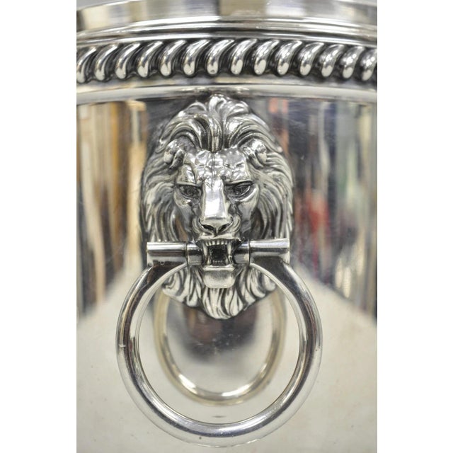 Antique English Regency Lion Head Silver Plated Covered Bar Ice Bucket For Sale - Image 4 of 17