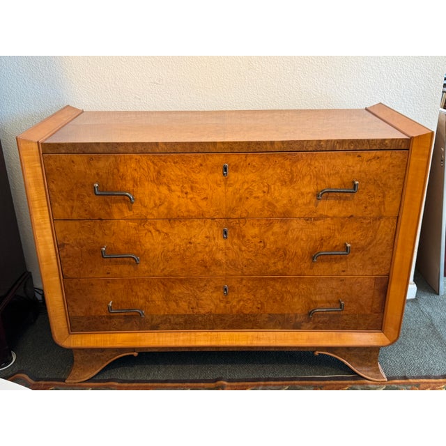 Design Plus Gallery presents a 1940's Bullnose Chest of Three Drawers from Italy. This handsome chest is made with the use...