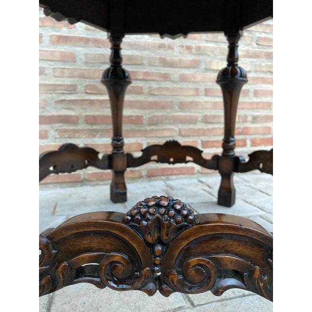 Antique Hexagonal Side or Center Walnut Table with Six Carved Legs For Sale - Image 14 of 18