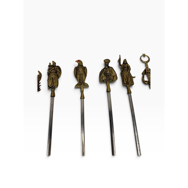 Mid 20th Century Turkish Brass & Stainless Steel Shish Kebab Skewers - Set of 16 For Sale - Image 4 of 7