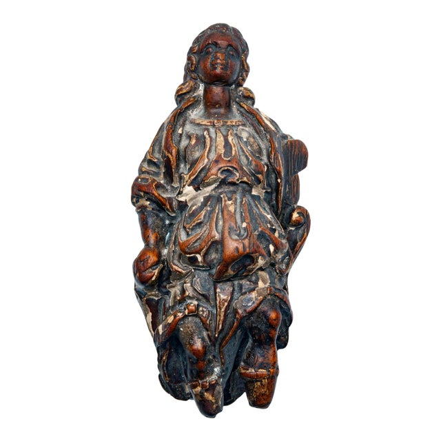 Antique Carved Wooden Female Sculpture For Sale