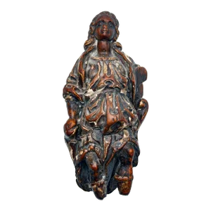 Antique Carved Wooden Female Sculpture