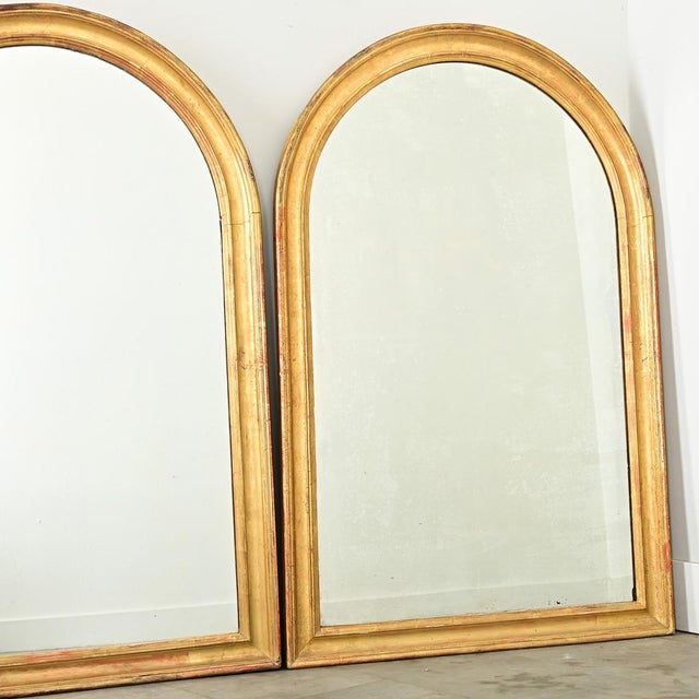 19th Century French Pair of 19th Century Arched Gilt Mirrors For Sale - Image 5 of 12