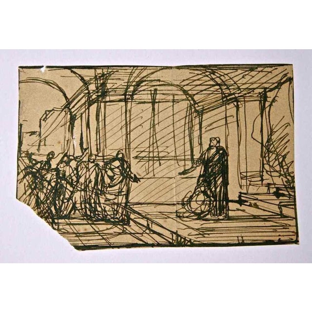 China ink drawing on paper. Not signed. Good condition except for a missing corner. This piece is attributed to the...