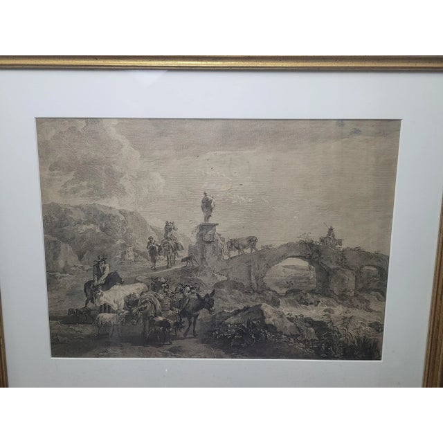 Early 19th Century 1800s Nicolaes Berchem Matted and Framed Pastoral Landscape Engraving For Sale - Image 5 of 9