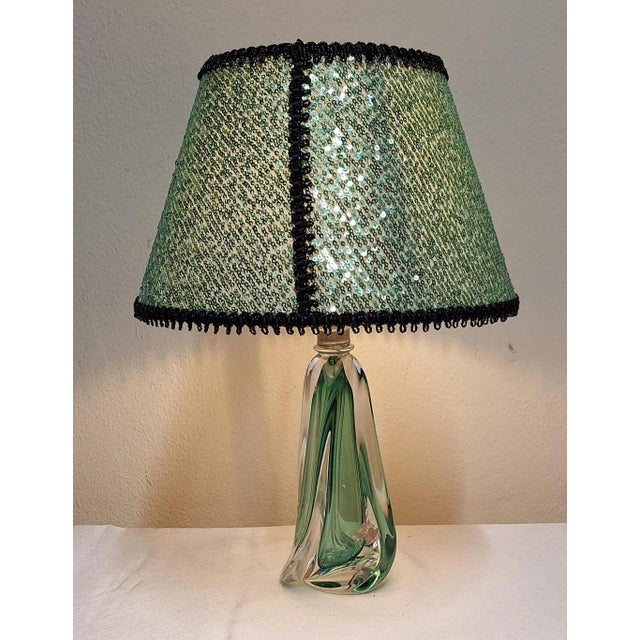 1970s Vintage Belgian Table Lamp with Crystal Glass Base by Val St. Lambert, 1970s For Sale - Image 5 of 10