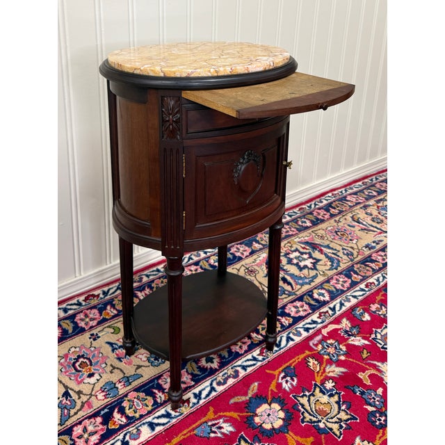 Antique Pair French Louis XVI Style Marble Top NIghtstands End Tables c.1920s-30 For Sale - Image 13 of 18