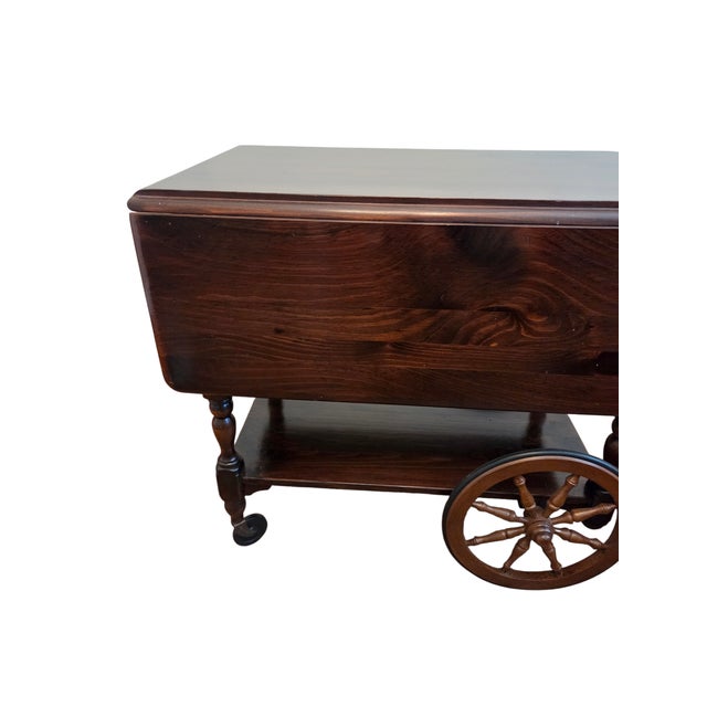 Ethan Allen 1970s Ethan Allen Old Tavern Pine T Cart Bar Server Liquor Drop Leaf For Sale - Image 4 of 18