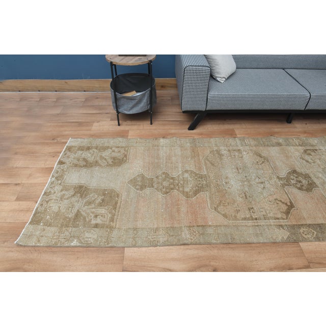 Beige 1970s Vintage Handmade Wool Cotton Turkish Beige Runner Rug For Sale - Image 8 of 11