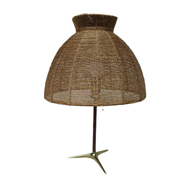 Austrian Brass, Wood & Cord Table Lamp with Crow's Foot, 1950s For Sale